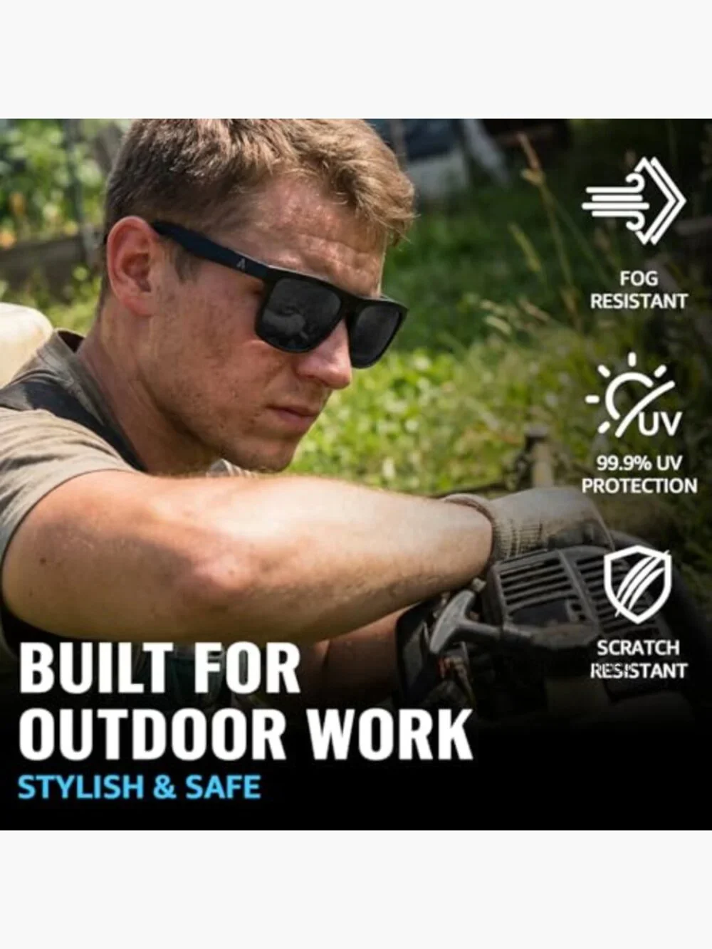 ANSI Z87.1 Polarized Square Safety Sunglasses UV400 Protection